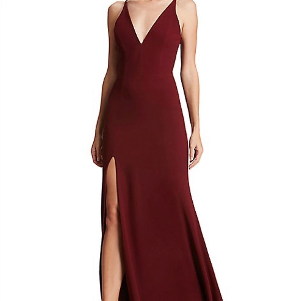 DRESS THE POPULATION IRIS CREPE SLIT NWT BURGUNDY MAXI GOWN SIZE 2X